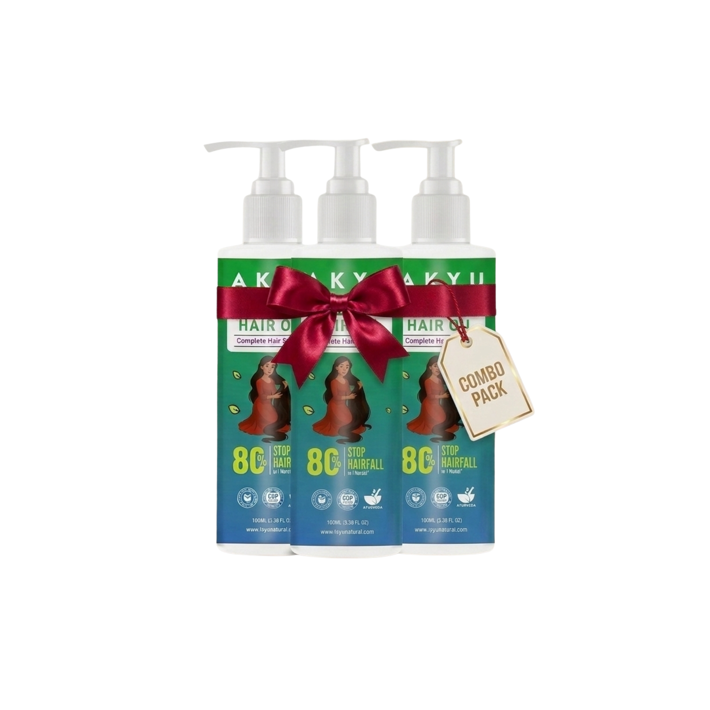 Akyu Natural Hair Oil Combo Pack (3 × 100ml) – Complete Hair Care Solution | Hair Fall Support Oil