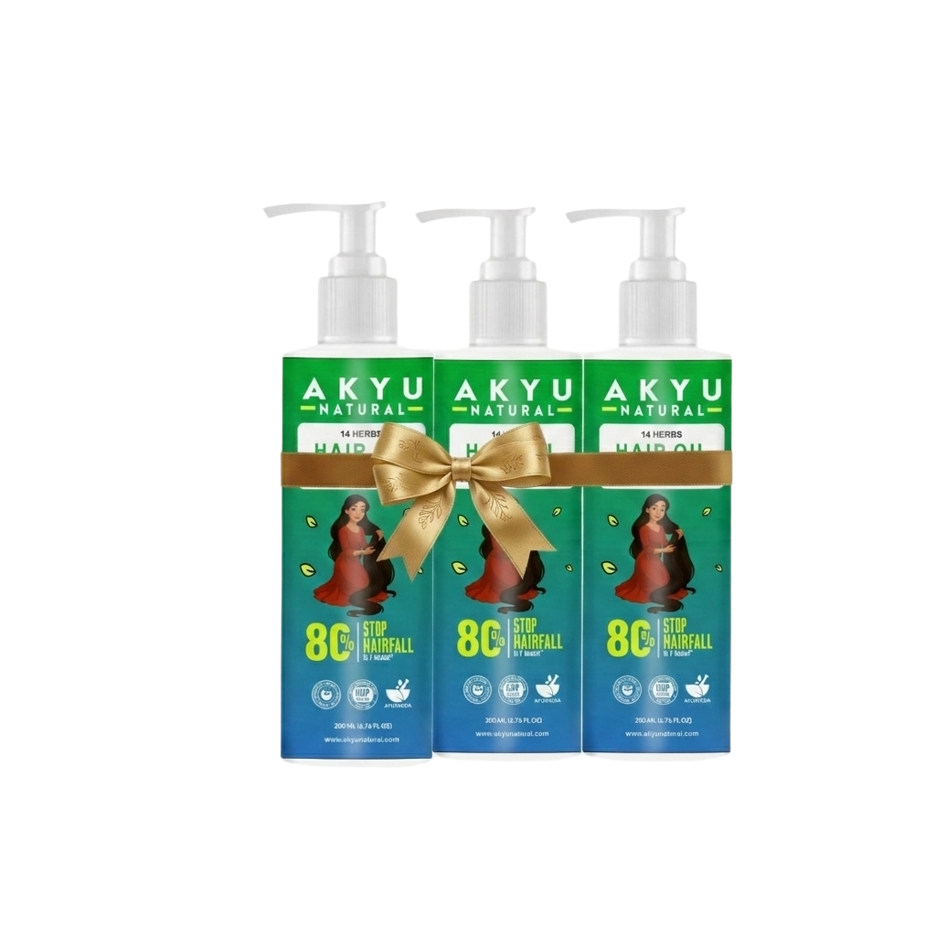 Akyu Natural Hair Oil Combo Pack (200ml × 3) – Herbal Hair Oil for Hair Fall Control & Scalp Nourishment | Complete Hair Care for Men & Women