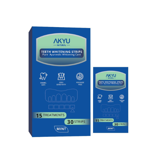 AKYU Natural Teeth Whitening Strips – Mint | 15 Treatments (30 Strips) | Enamel Safe & Peroxide Free Ayurvedic Whitening Care